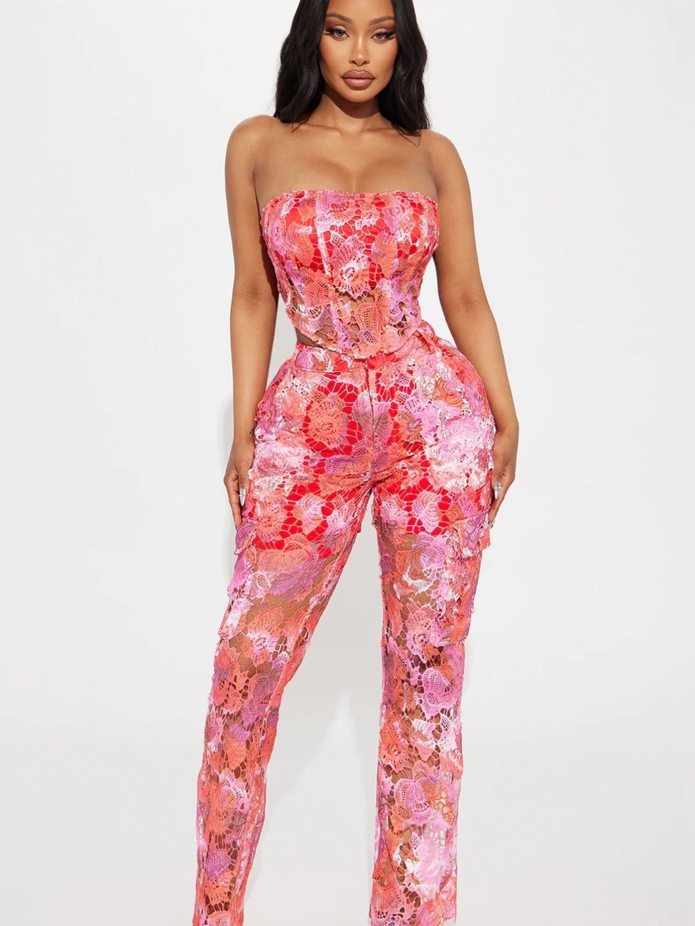 Fashion Nova - Rosy Babe Pant Set - Pink/combo XL